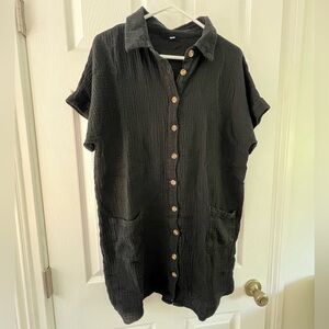 Black cotton shirt dress with pockets never worn Large